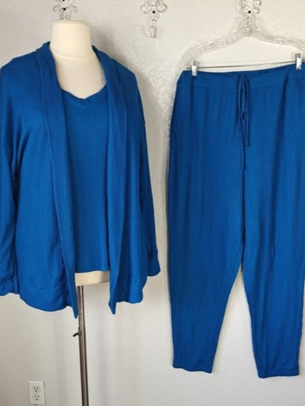 Cuddl Duds 3-Piece Pajama Set Loungewear Ribbed Jersey Knit Sz XXXL